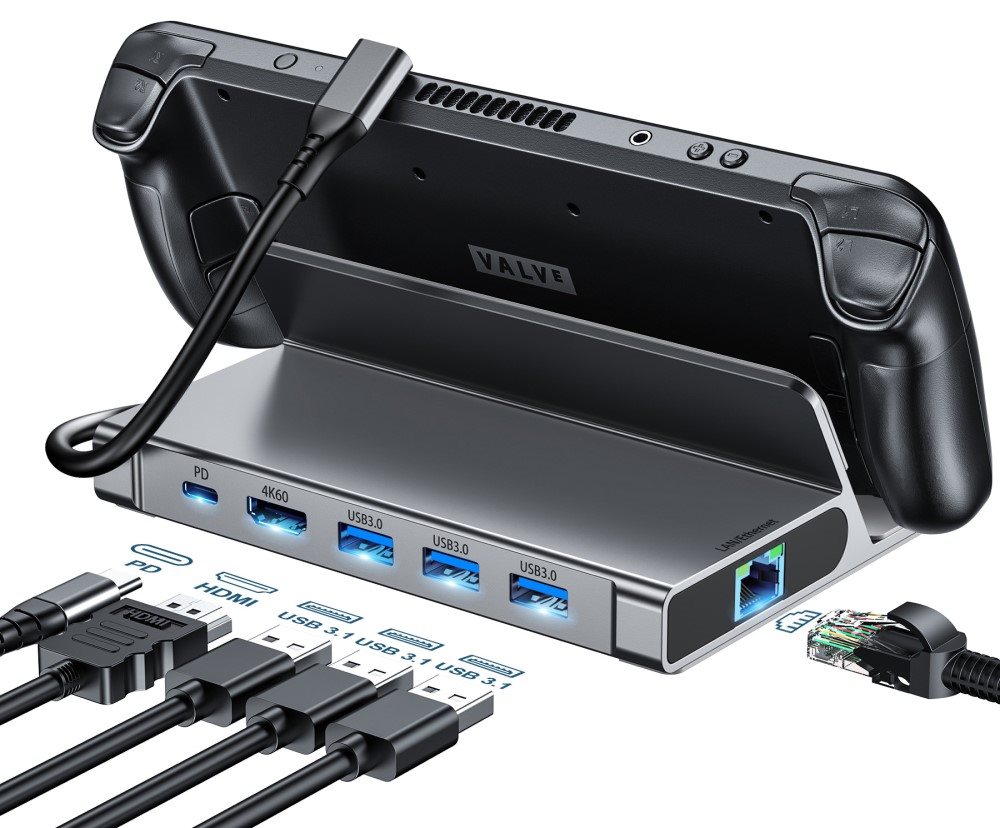 Replikátor portov ChoeTech 6-in-1 TYPE-C TO PD+HDMI+USB 3.0A/F*3+RJ45 Steam Deck