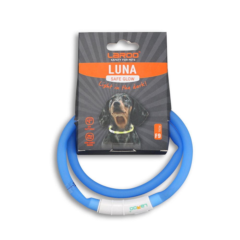Obojok pre psov LaRoo LED obojok Luna USB 70 cm modrý