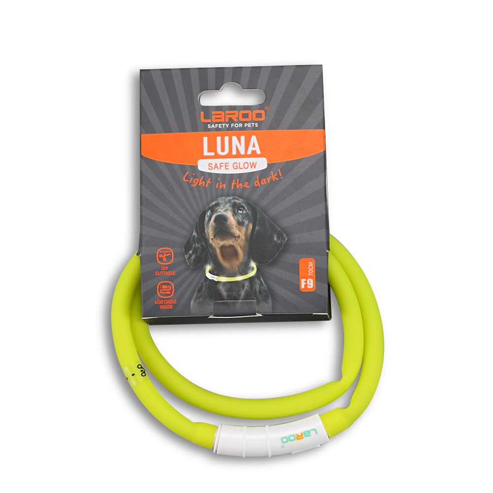 Obojok pre psov LaRoo LED obojok Luna USB 70 cm zelený