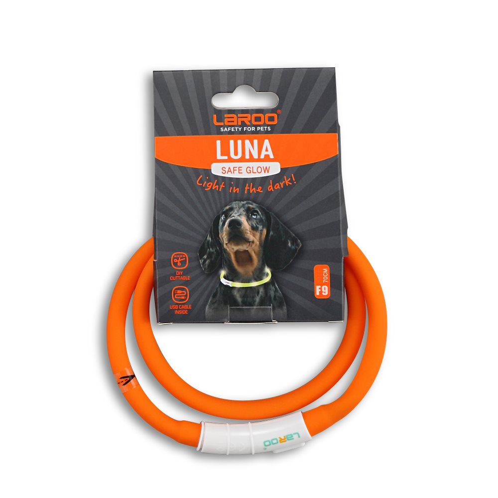 Obojok pre psov LaRoo LED obojok Luna USB 70 cm oranžový