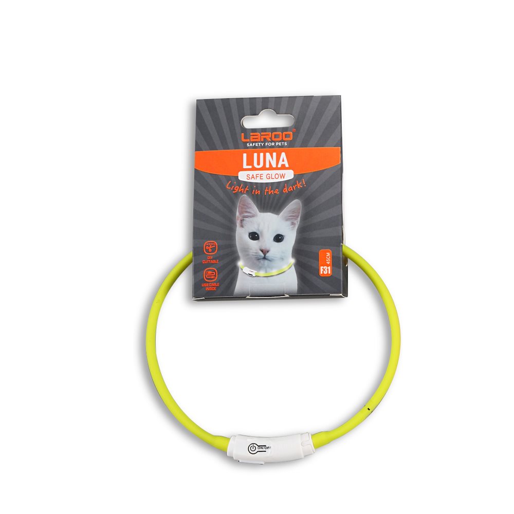 Obojok pre mačky LaRoo LED obojok Luna USB 45 cm zelený