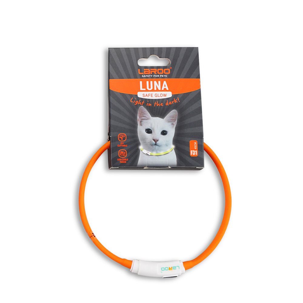 Obojok pre mačky LaRoo LED obojok Luna USB 45 cm oranžový