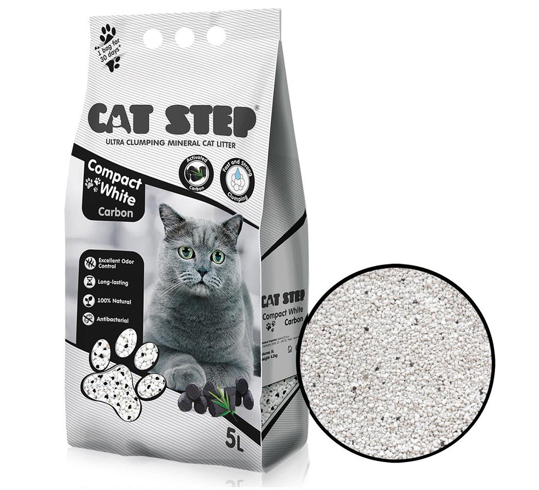 Stelivo pre mačky Cat Step compact white carbon 5 l