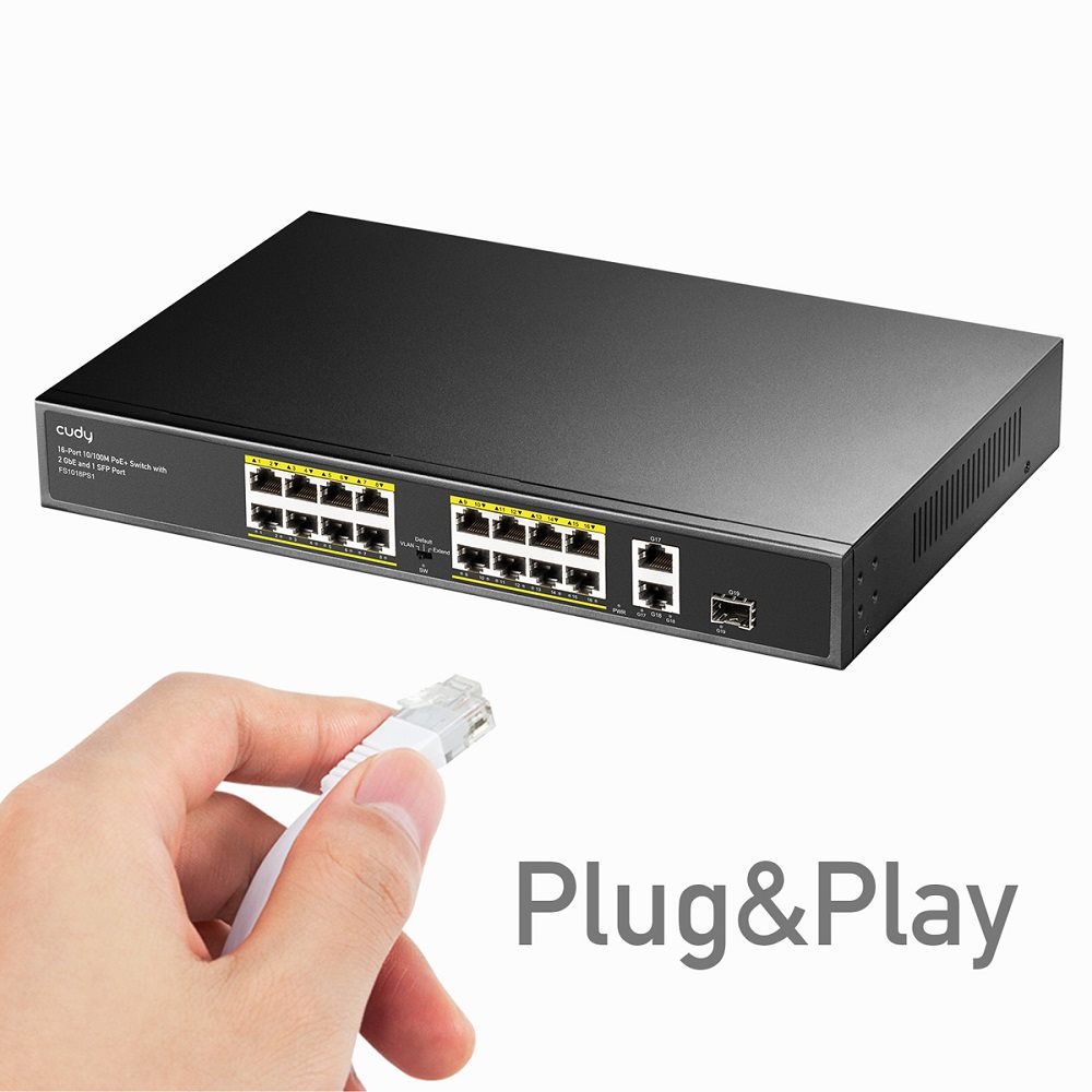 CUDY 16-Port 10/100M PoE+ Switch