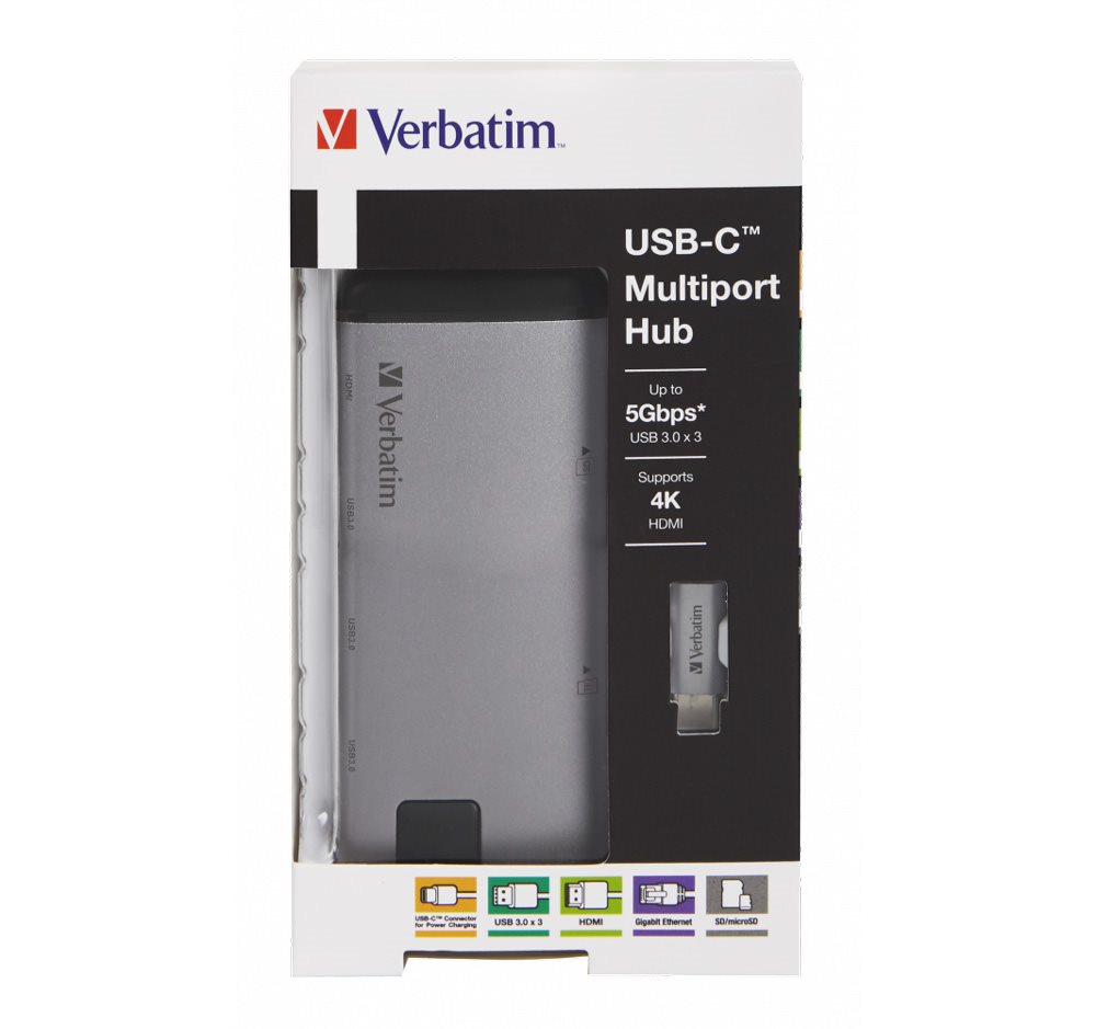 Víceportový rozbočovač Verbatim USB-C s LAN