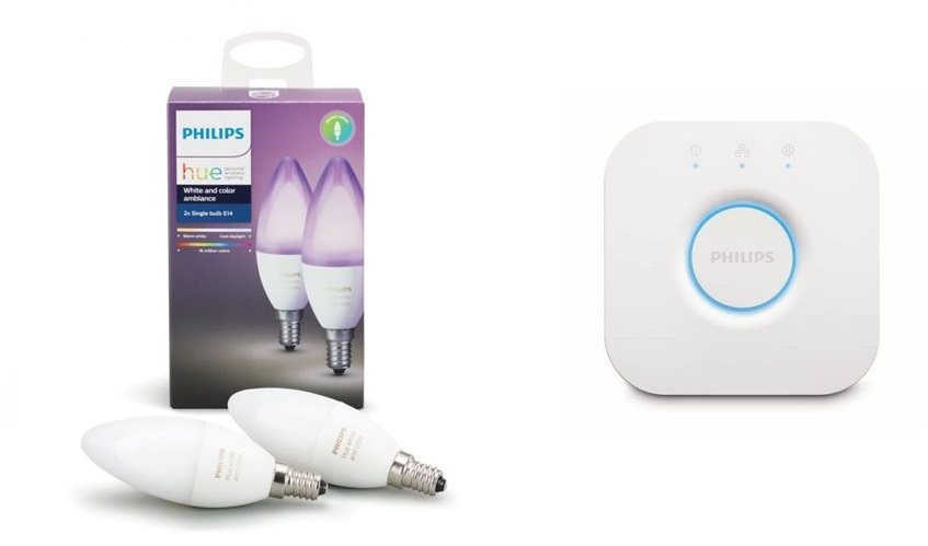 Philips Hue White and Color Ambiance 6W E14 set 2ks + Philips Hue Bridge 2.0