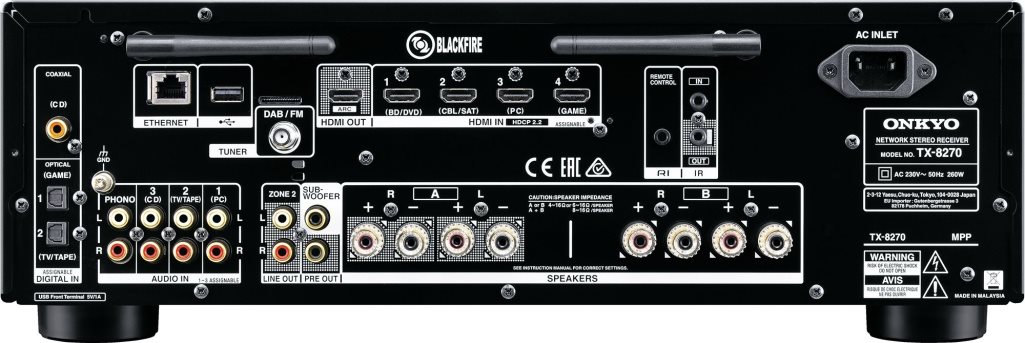 Zadní strana s konektory Zadní strana stereo receiveru Stereo Receiver ONKYO TX-8270 černý s konektory