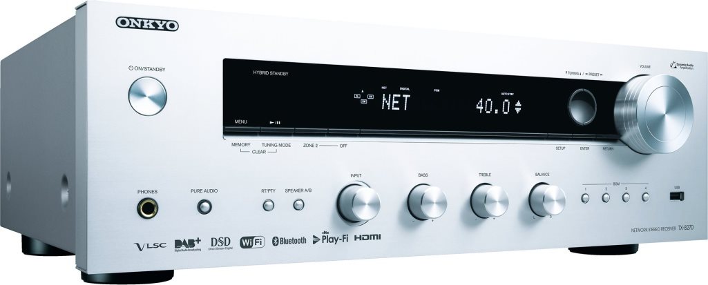 Oddálený pohled na přední panel Oddálený pohled na přední panel stereo receiveru Stereo Receiver ONKYO TX-8270 stříbrný