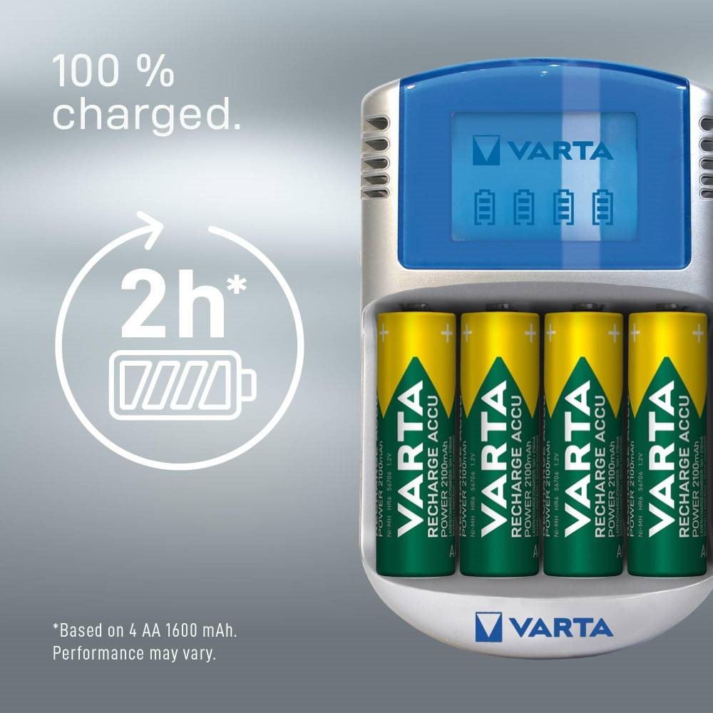 Nabíjačka na tužkové batérie VARTA LCD Charger a nabíjateľná batéria Varta Recharge Accu Power AA 4 ks