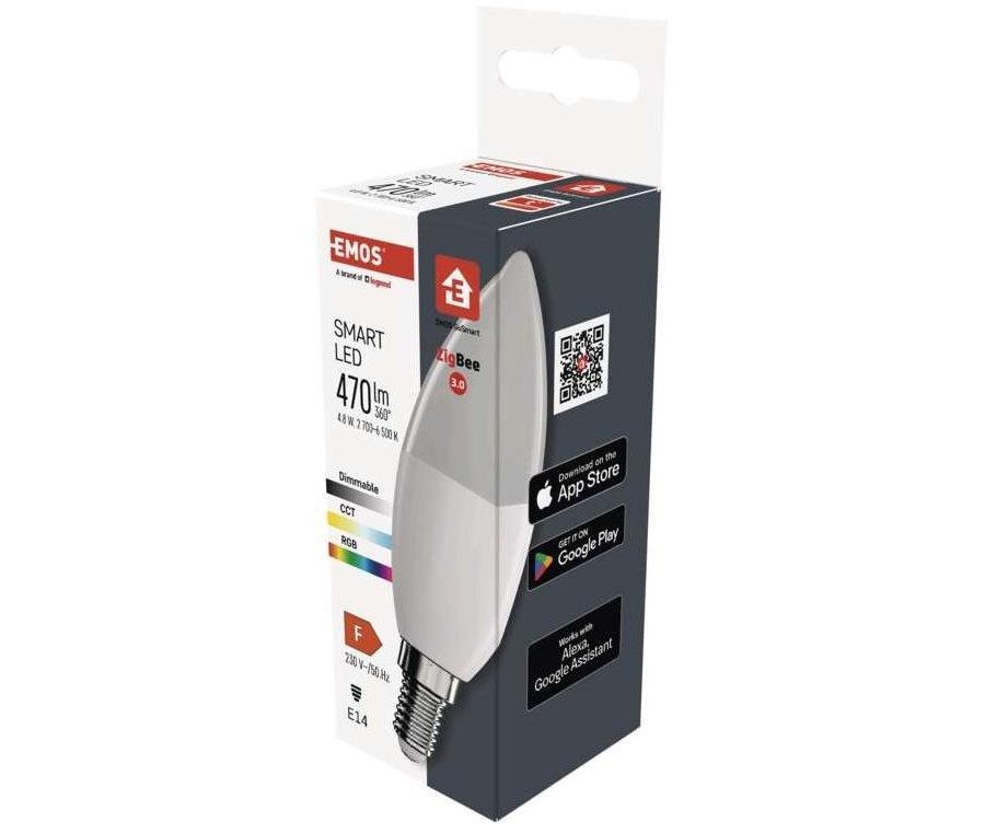LED žárovka EMOS Chytrá LED žárovka GoSmart svíčka E14 4,8 W (40 W) 470lm RGB stmívatelná Zigbee