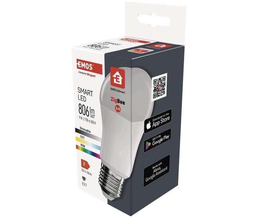LED žárovka EMOS Chytrá LED žárovka GoSmart A60 E27 9 W (60 W) 806 lm RGB stmívatelná Zigbee