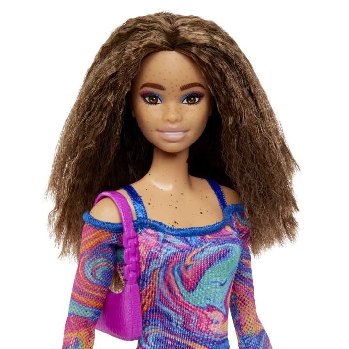 Bábika Barbie Modelka – Dúhové marble šaty