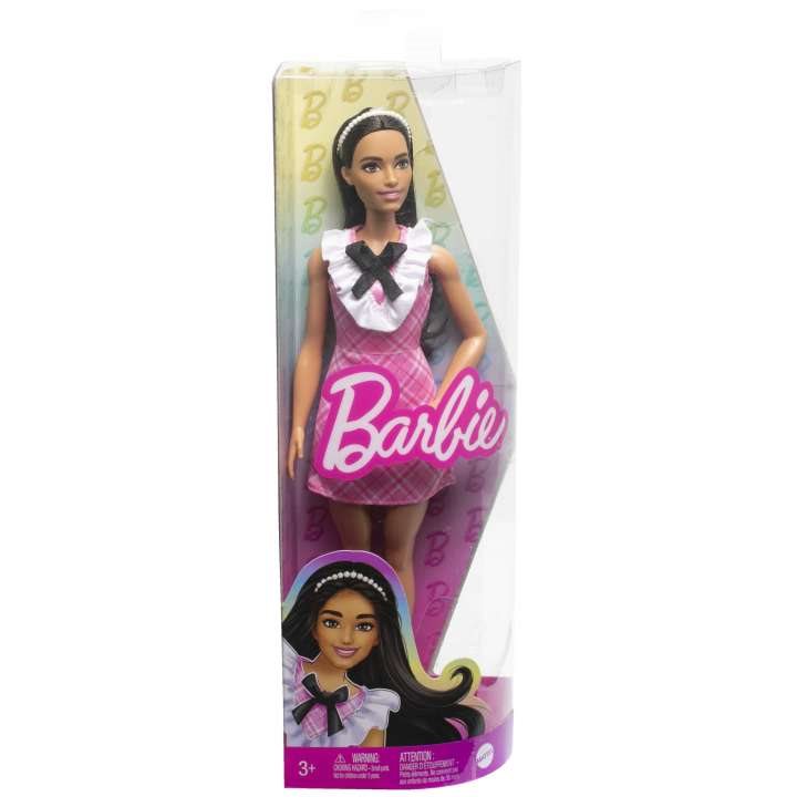 Bábika Barbie Modelka – Ružové kockované šaty