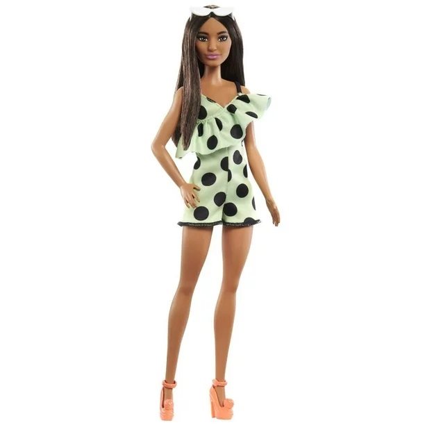 Bábika Barbie Modelka – Limetkové šaty s bodkami