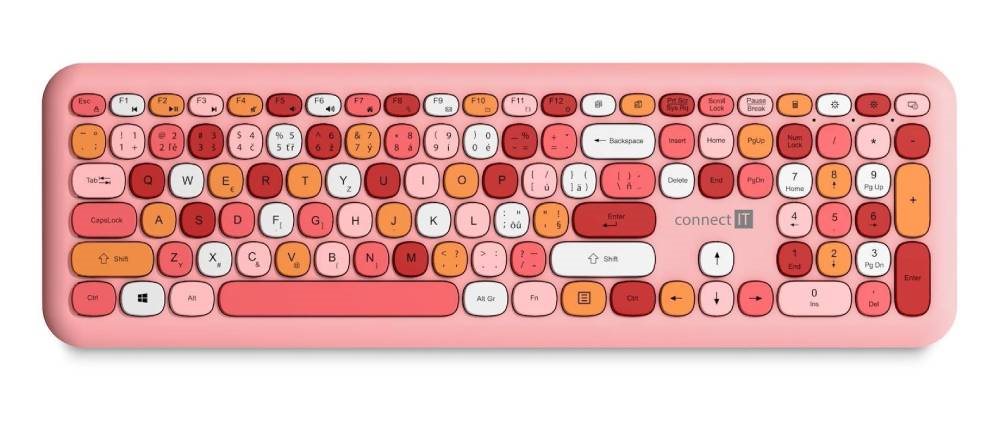 Set klávesnice a myši CONNECT IT Fashion Combo v červeno-ružových odtieňoch