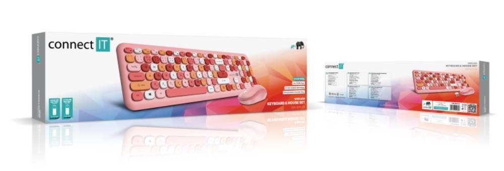 Set klávesnice a myši CONNECT IT Fashion Combo v červeno-ružových odtieňoch