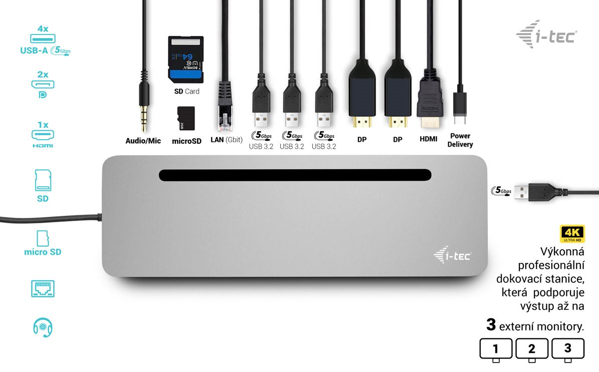 Dokovacia stanica i-tec USB-C Metal Ergonomic 4K