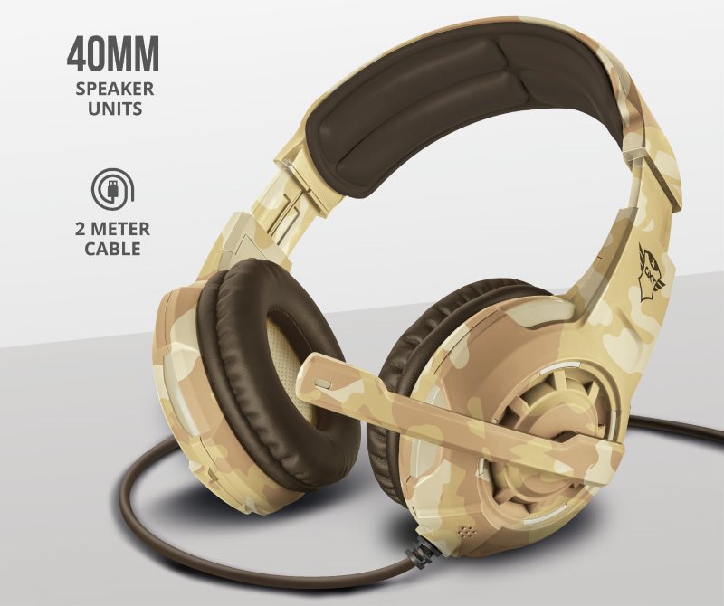 Trust GXT 310D Radius Gaming Headset desert camo 40mm měniče s realistickým zvukem