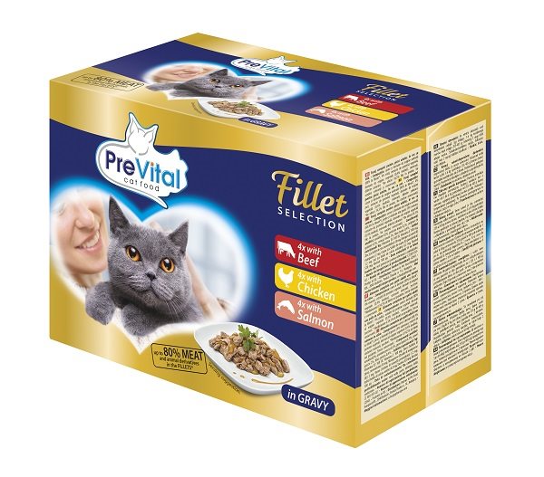 Kapsička pre mačky PreVital NATUREL dusené filetky v omáčke 12× 85 g