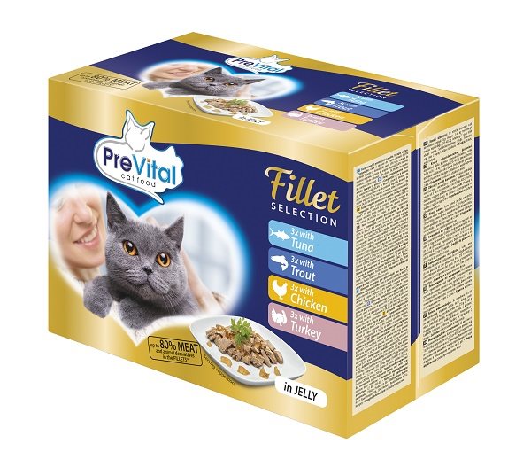 Kapsička pre mačky PreVital NATUREL dusené filetky v želé 12× 85 g
