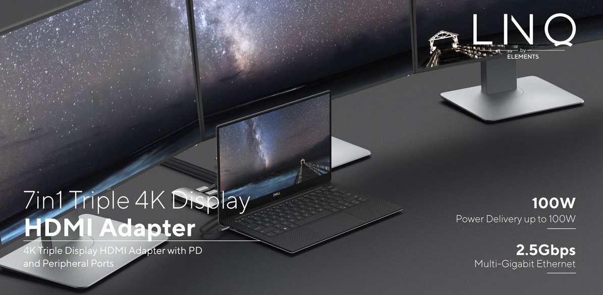 LINQ 7in1 4K Triple Display HDMI Adapter Port Replicator