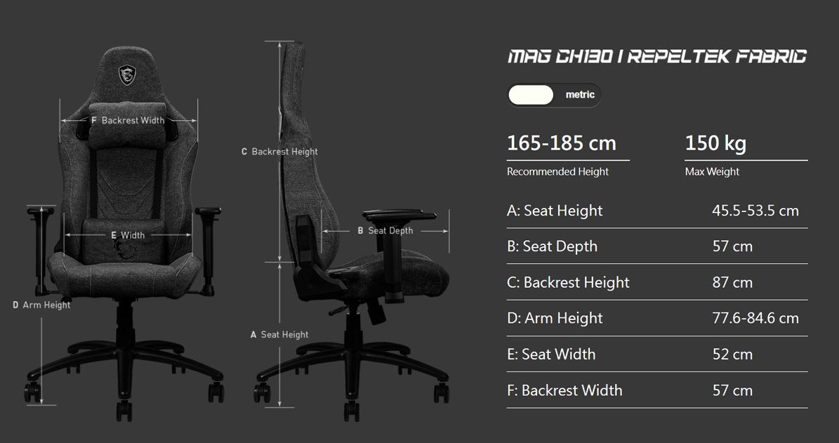 MSI MAG CH130I Repeltek Fabric Gaming Chair