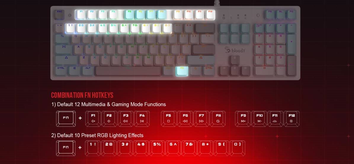 Mechanická herná klávesnica A4tech Bloody S510R v bielom vyhotovení