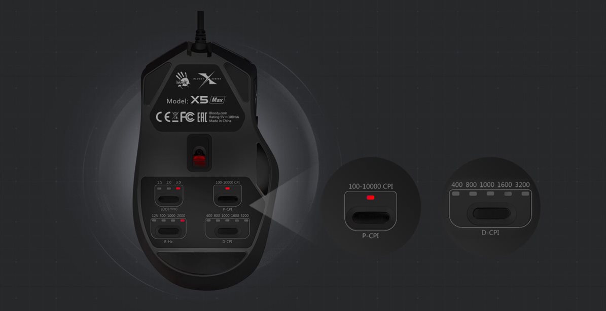 Nastavenie CPI Herná myš A4tech Bloody X5 Max
