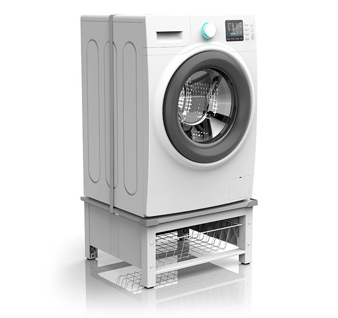 Universal pedestal for a washing machine or tumble dryer