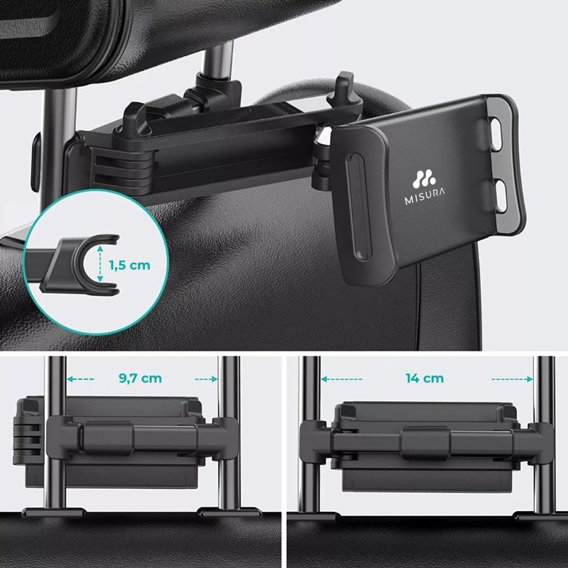 Misura Foldable Tablet and Mobile Phone Holder for Car, Black
