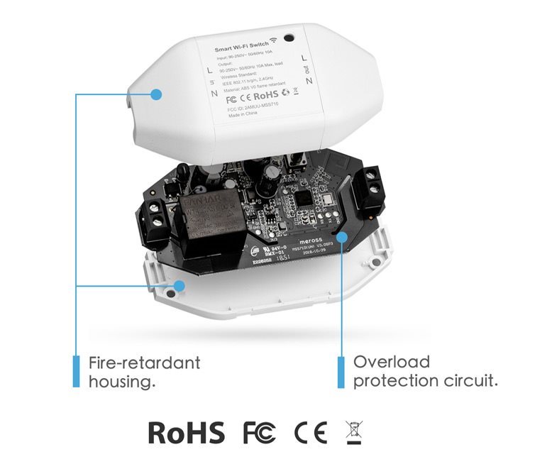 Meross Universal Smart WiFi Switch Bezpečnostní konstrukce