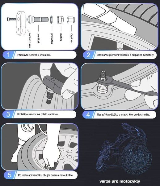 Interní snímač tlaku v pneu motocyklu M-Style TPMS M3
