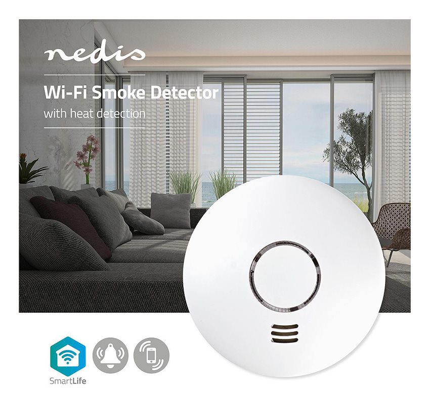 Chytrý WiFi detektor kouře Bezdrátový detektor kouře NEDIS WIFIDS10WT
