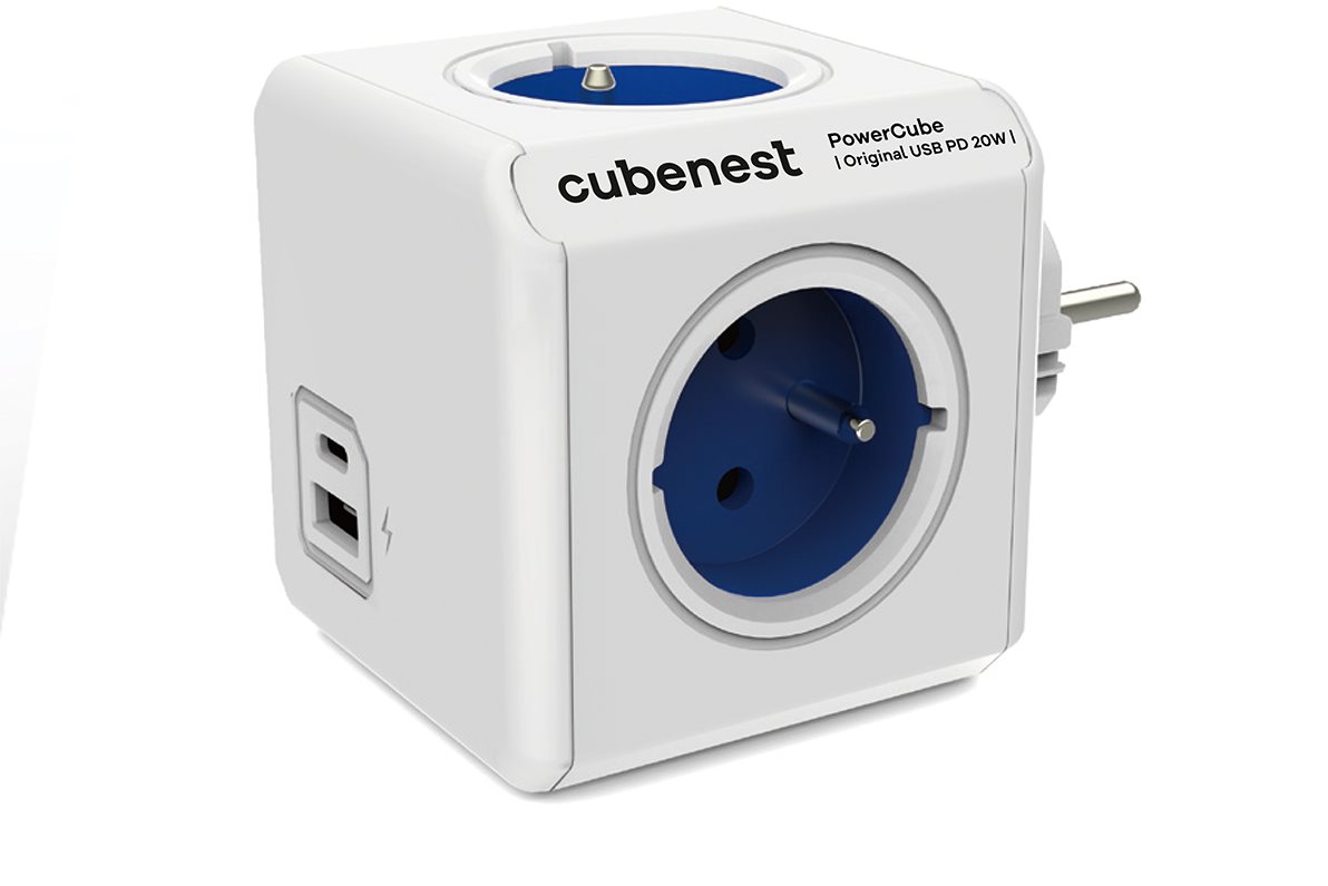 Zásuvka Cubenest Powercube Original USB PD 20W, A + C, 4× zásuvka, biela/modrá