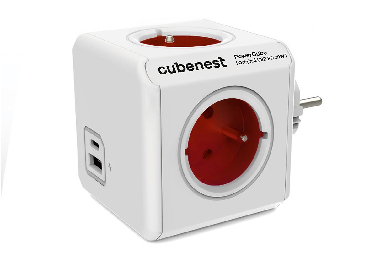 Zásuvka Cubenest Powercube Original USB PD 20W, A + C, 4× zásuvka, biela/červená