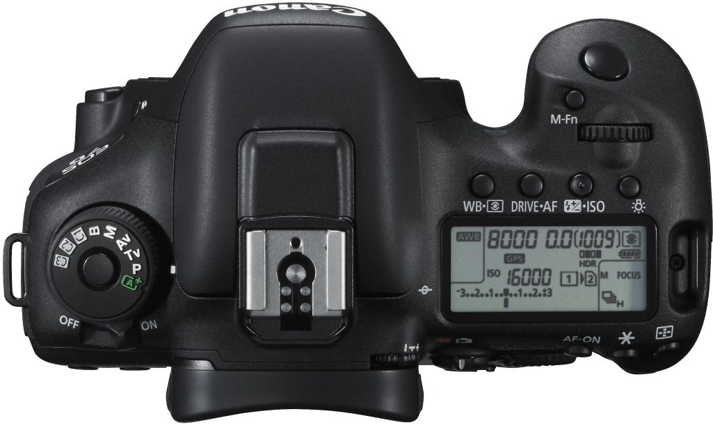Canon EOS 7D Mark II Na horní straně fotoaparátu najdete sáňky pro připevnění externího blesku