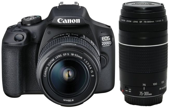 Canon EOS 2000D + 18-55mm IS II + 75-300mm DC III 