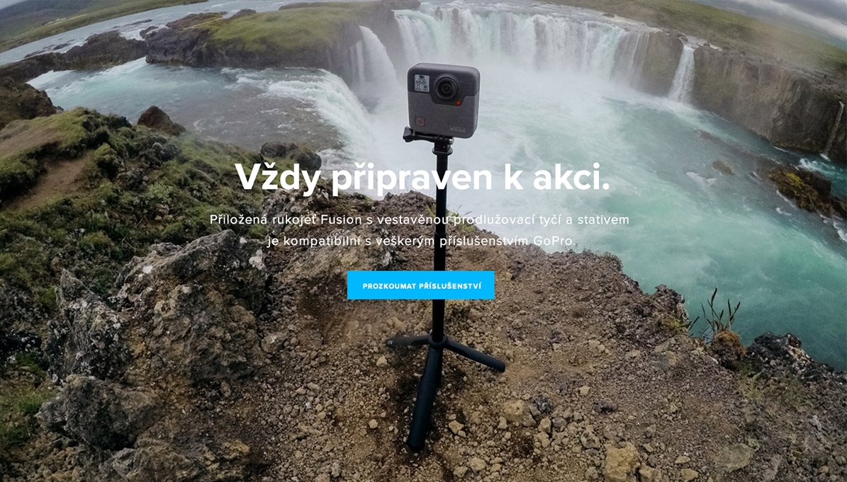 Přiložená rukojeť Fusion s vestavěnou prodlužovací tyčí a stativem je kompatibilní s veškerým příslušenstvím GoPro.