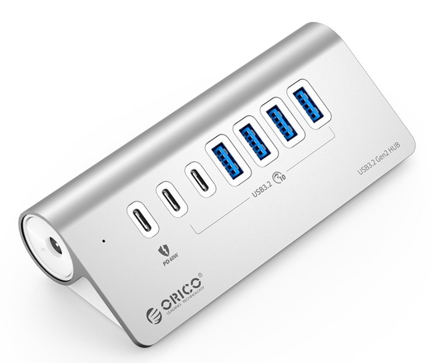 USB-Hub Orico Aluminium Alloy 4-Port USB3.2 Gen 2 Type-A & 3-Port USB3.2 Gen 2 Type-C Hub with 1-Port PD60W F USB-Hub Orico Aluminium Alloy 4-Port USB3.2 Gen 2 Type-A & 3-Port USB3.2 Gen 2 Type-C Hub with 1-Port PD60W F