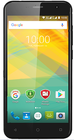 Pohled na telefon Prestigio MUZE B3 v elegantní černé barvě a 5'' obrazovkou