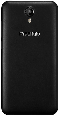 Zadní strana telefonu Prestigio MUZE B3 v elegantní černé barvě a 5'' obrazovkou