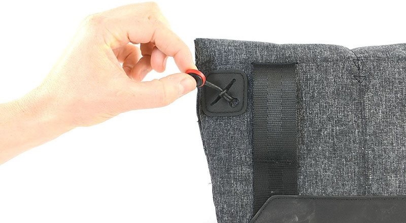 Peak Design Field Pouch K očkům na zadní straně brašny můžete připevnit ramenní popruh