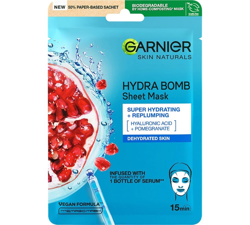 Pleťová maska GARNIER Skin Naturals Hydra Bomb Sheet Mask Pomegranate