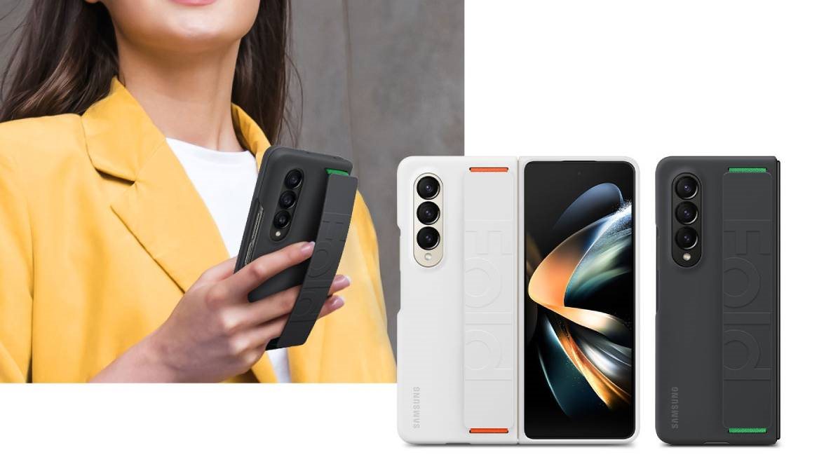 Originální silikonový kryt s poutkem na chytrý telefon Samsung Galaxy Z Fold4 v černém provedení