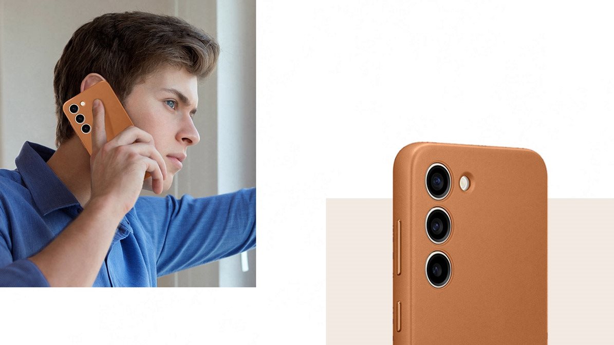 Originale Leder-Rückhülle Camel für das Samsung Galaxy S23