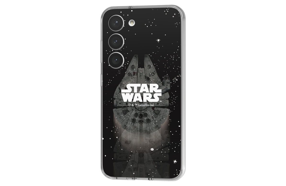 Originalschild mit Star Wars-Motiv auf dem Mobiltelefon Samsung Galaxy S23+