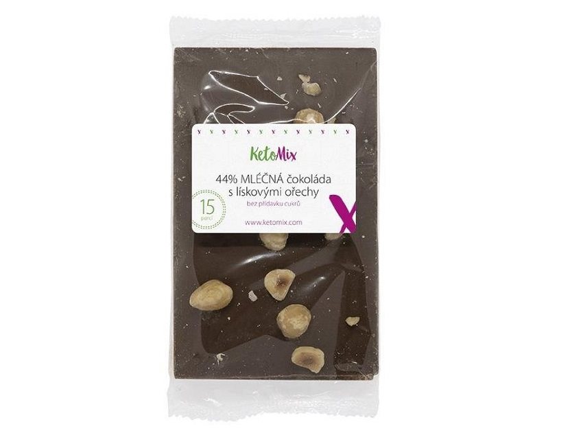 Čokoláda KetoMix 44 % Mliečna čokoláda s lieskovými orechmi 100 g