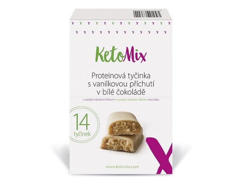 KetoMix Proteinové tyčinky s vanilkovou příchutí v bílé čokoládě 14 × 40 g 