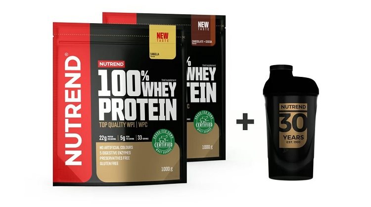 Nutrend 100% WHEY PROTEIN gift pack, 2x 1000 g + 1x SHAKER Nutrend 100% WHEY PROTEIN gift pack, 2x 1000 g + 1x SHAKER