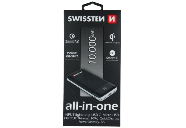 Powerbanka Swissten All in One Wireless 10 000 mAh čierna